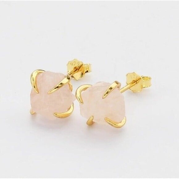 Pink Rose Quartz Earrings Pink Studs Pretty Gemstone Stud Earrings for Her - Picture 4 of 10